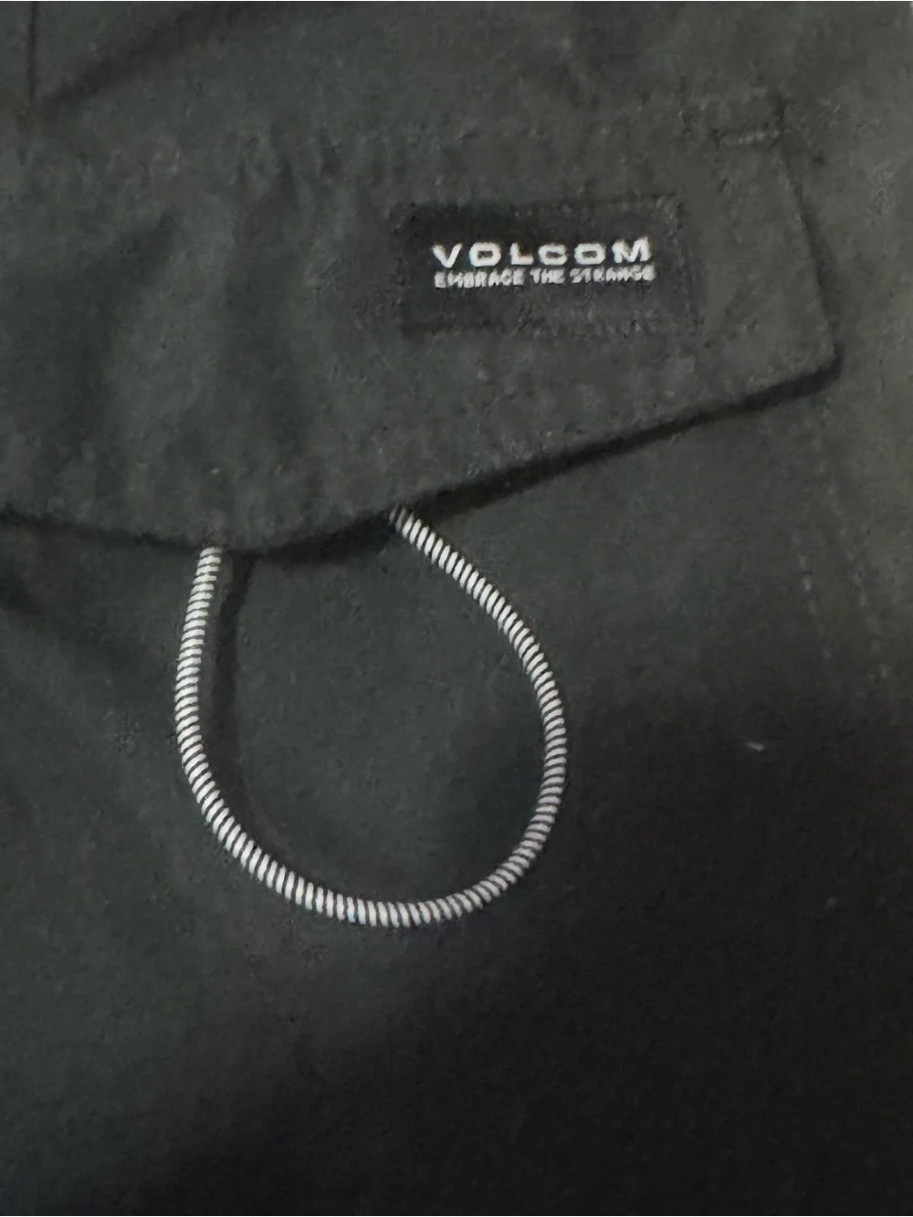 Volcom Black Boardshorts with Blue & Lime Side Stripes
